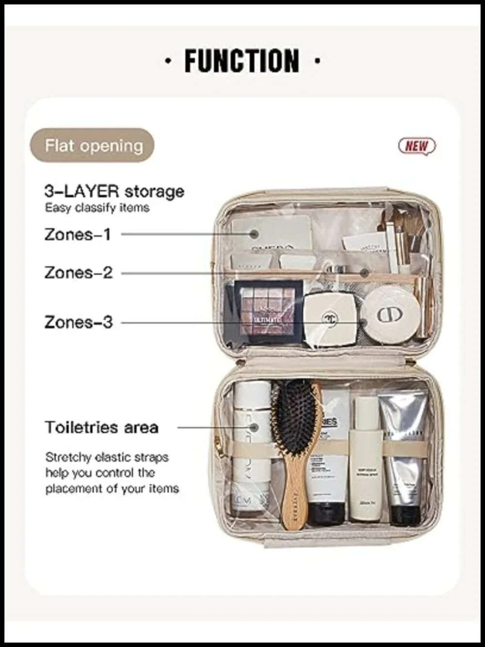 PU Leather Toiletry Bag with Hanging Hook, Travel Makeup Organizer, 4